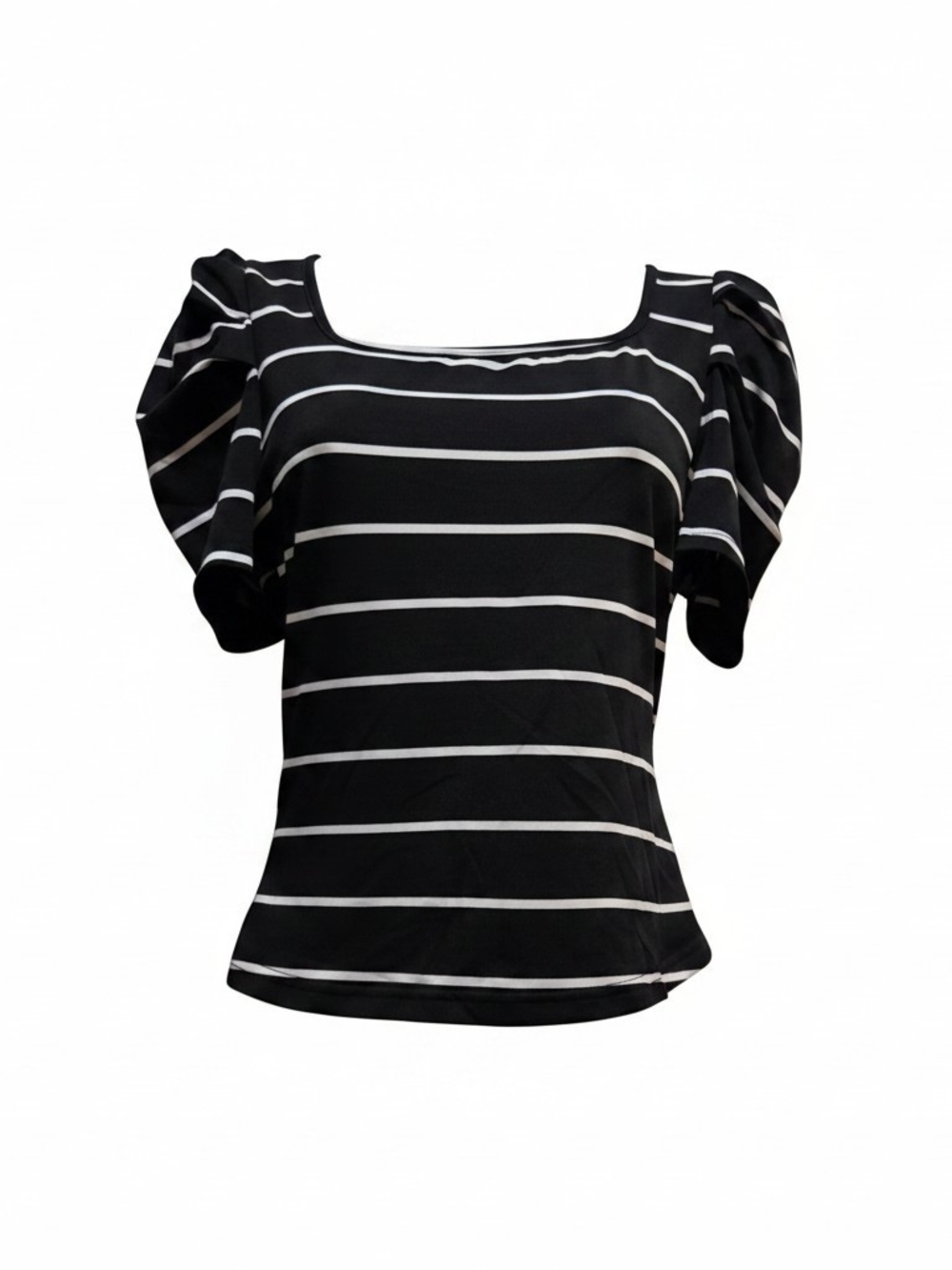 Shein Black & White Striped Puff Sleeve Womens Top